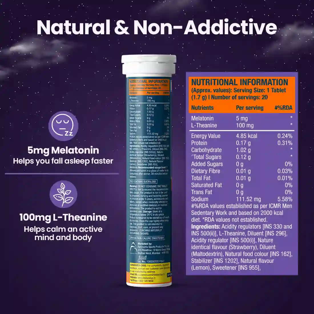 Fast&Up Melatonin & L-Theanine Tablets - Natural Sleep Aid for Falling Asleep Faster