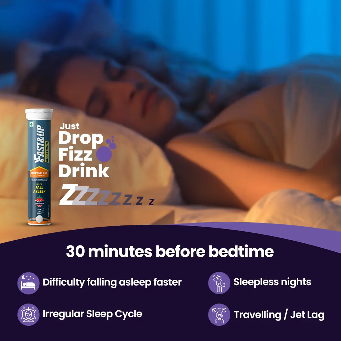 Fast&Up Melatonin & L-Theanine Tablets - Natural Sleep Aid for Falling Asleep Faster