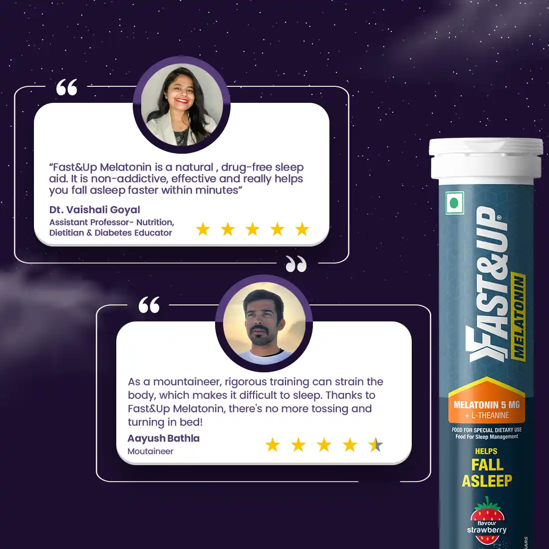 Fast&Up Melatonin & L-Theanine Tablets - Natural Sleep Aid for Falling Asleep Faster